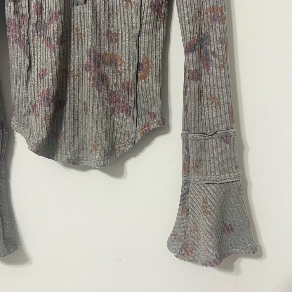 Free People Grey Layer Me Henley Blouse